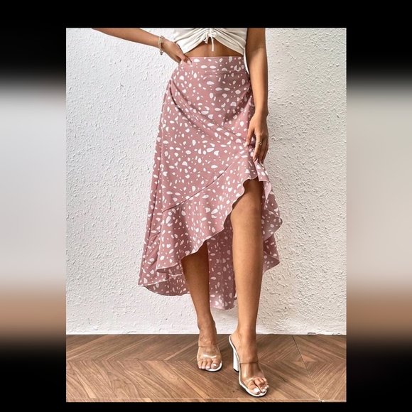 Pink Print Ruffle Hem Skirt - Picture 2 of 6